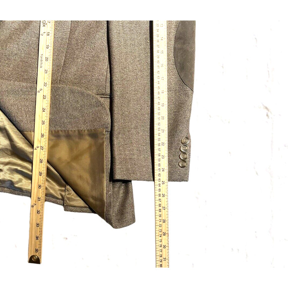 Andrew Fezza 44R Men Taupe Beige Herringbone Silk Tweed Blazer Sport Coat Jacket - Picture 13 of 15